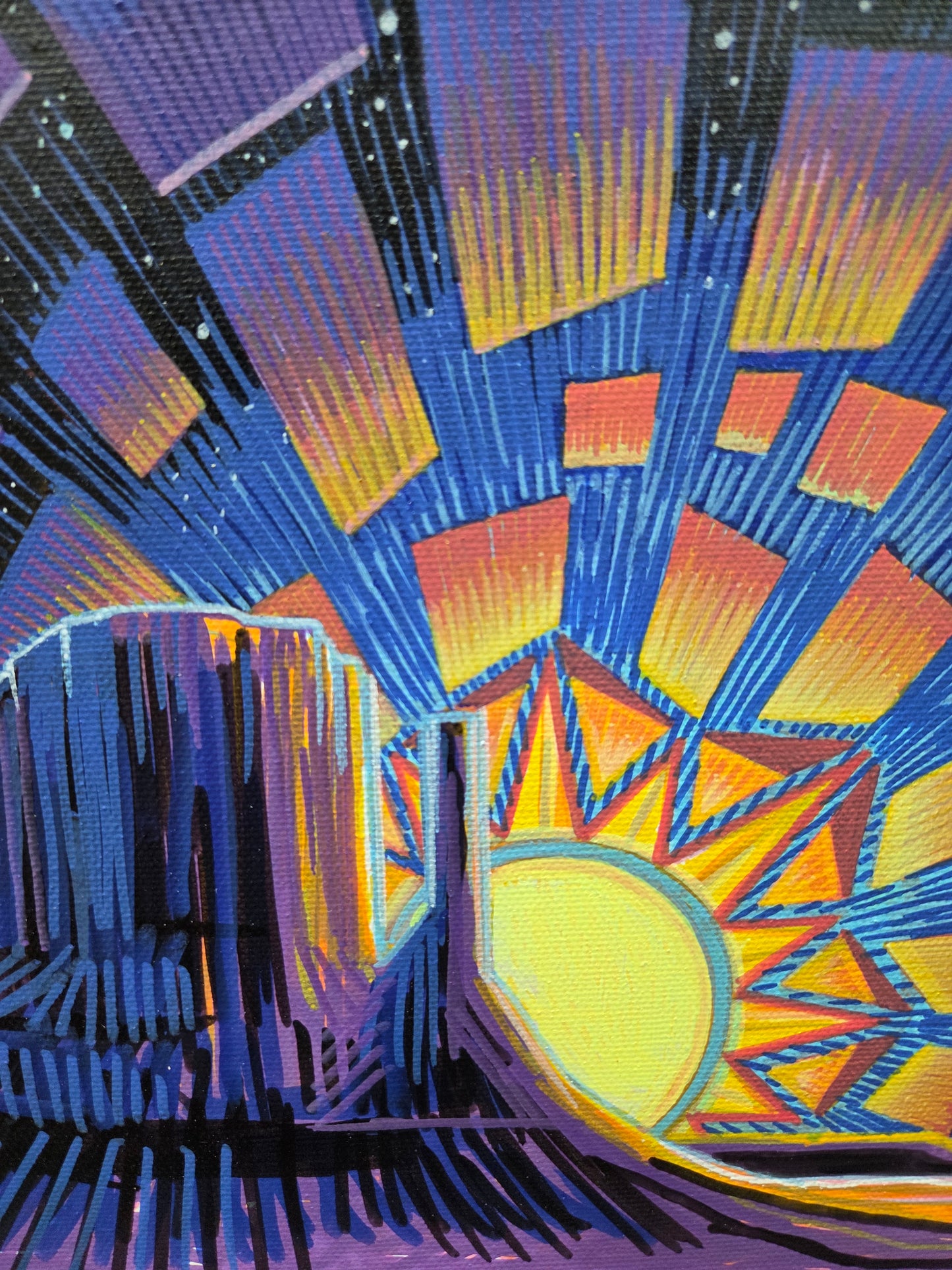 Shattered Sun at the Valley · Broken Sky II · 8×10 · Acrylic on Canvas · 2026