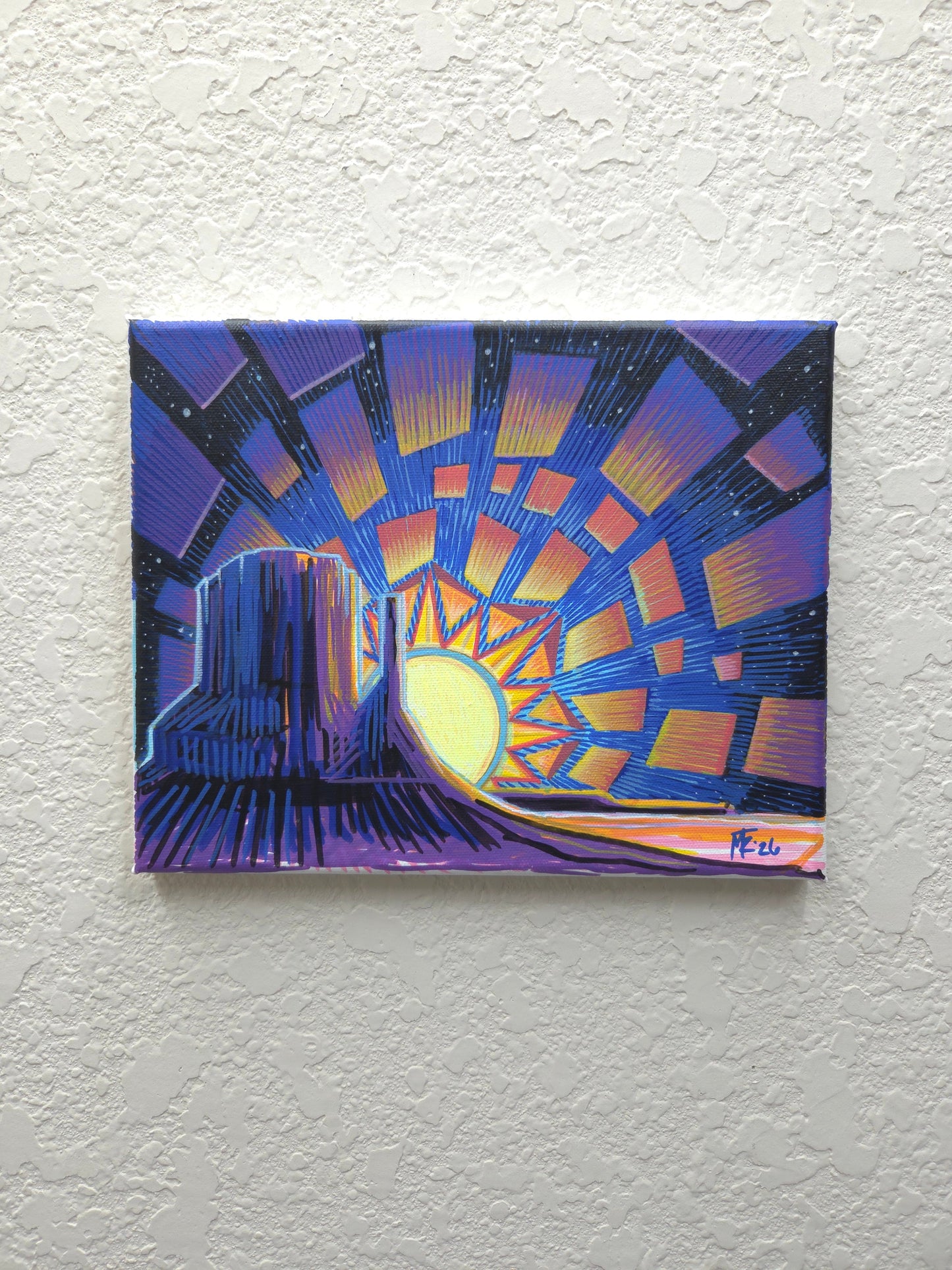 Shattered Sun at the Valley · Broken Sky II · 8×10 · Acrylic on Canvas · 2026